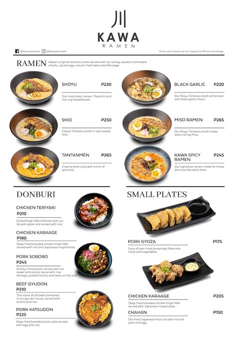 kawa ramen|Menus 